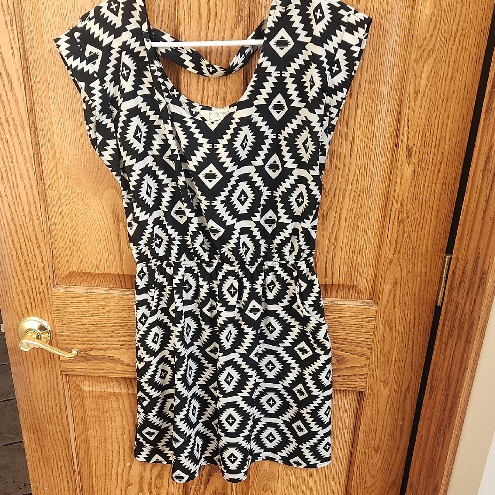 Chic Black and White Patterned Mini Dress